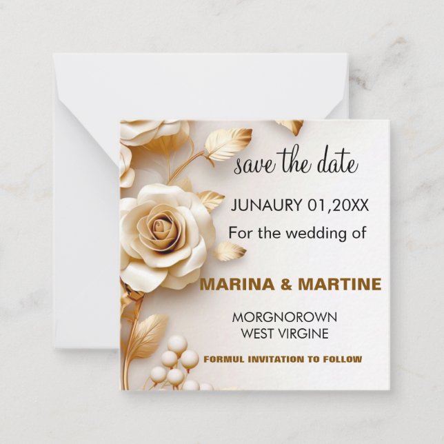 Romantic Rose Save the Date Note Card (Front)