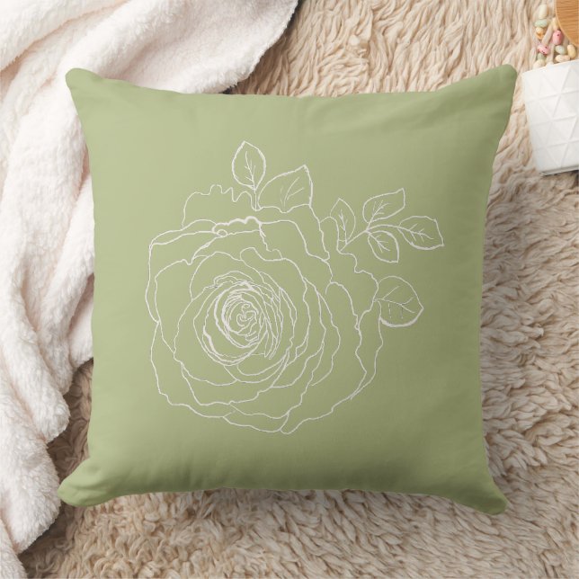 Romantic Rose Sketch Modern Floral  Throw Pillow (Blanket)