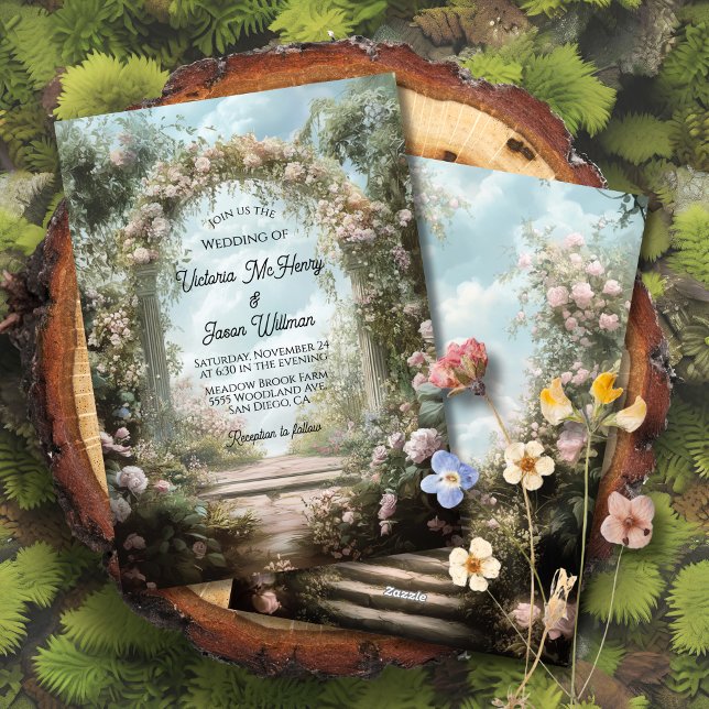 Romantic rose stone archway storybook wedding invitation (Creator Uploaded)