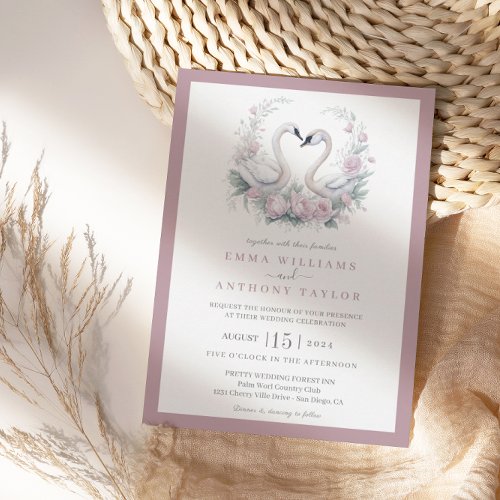 Romantic Rose Swan Wedding Invitation