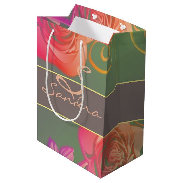 Romantic Rose w/Name Medium Gift Bag (Back Angled)