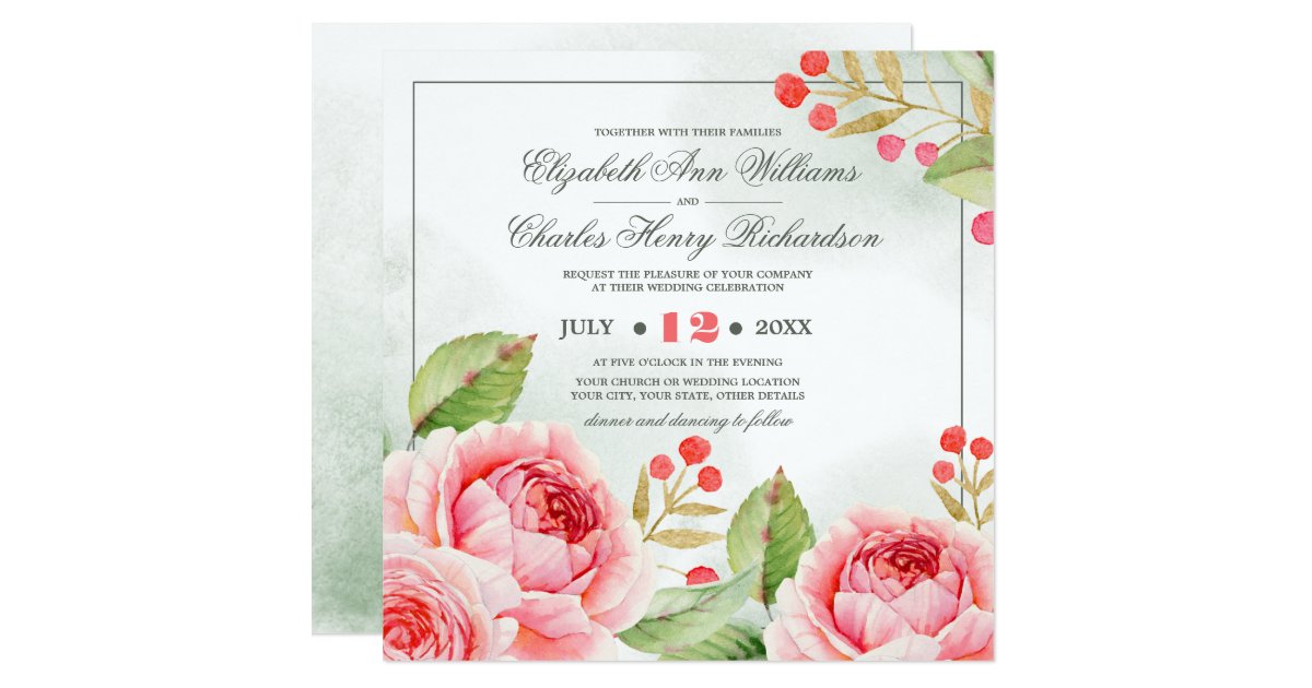 Romantic Rose Watercolor Painting Wedding Invitation Zazzle Com