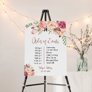 Romantic Rose Watercolor Timeline Order of Events Foam Board