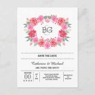 Romantic rose watercolor wreath announcement postcard