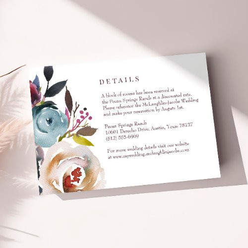 Romantic Rose Wedding Invitation Details Card