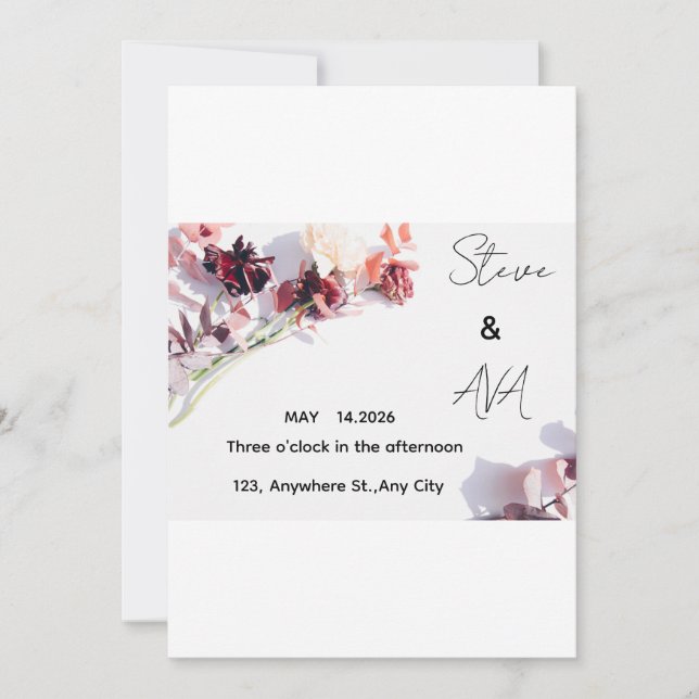 Romantic Rose Wedding Invitation | Soft Floral Ele (Front)