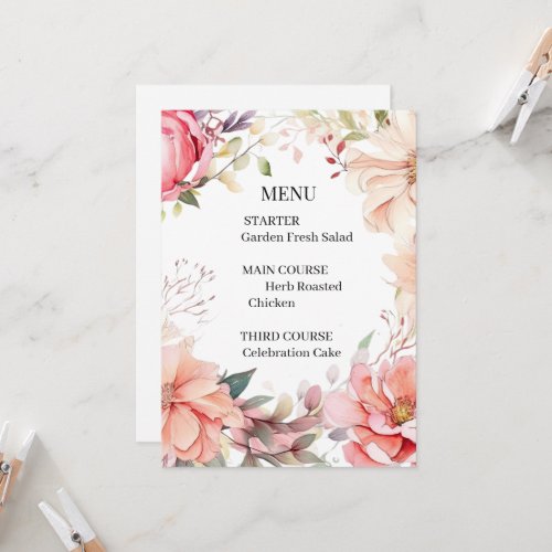 Romantic Rose Wedding Menu Card