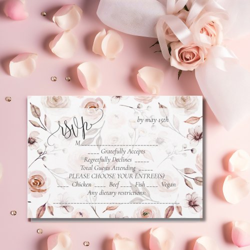 Romantic rose wedding RSVP card