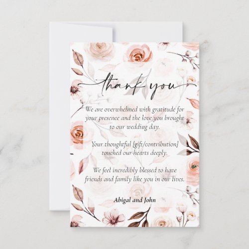 Romantic rose wedding thank you card