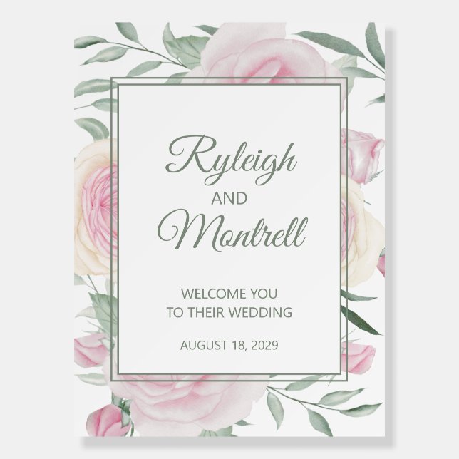 Romantic Rose Welcome Sign Wedding Decor (Front)