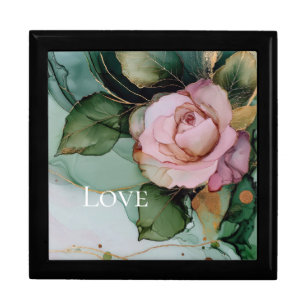 Romantic Rose White Pink Gold Floral Love Gift Box