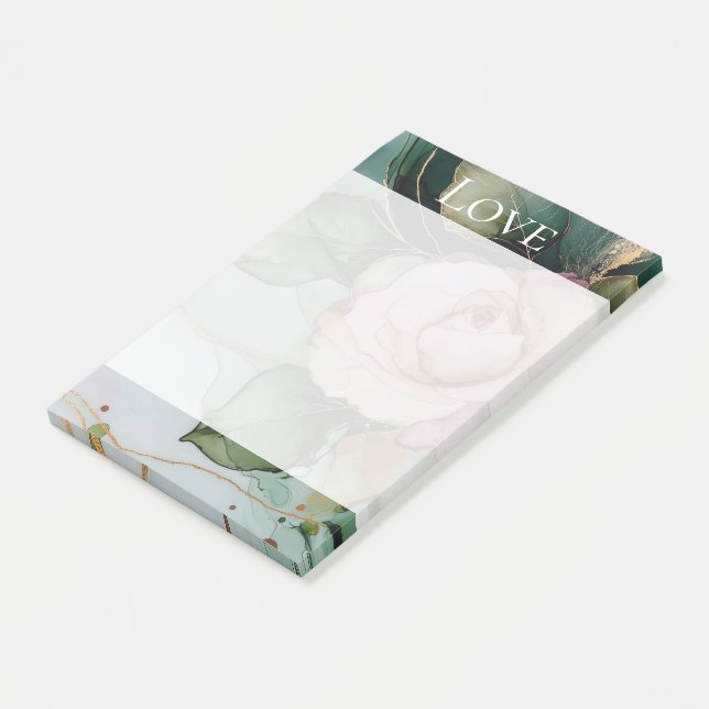 Romantic Rose White Pink Gold Floral Love  Post-it Notes (Angled)
