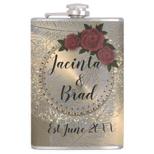 Romantic Rose Wreath Feather Wedding Flask