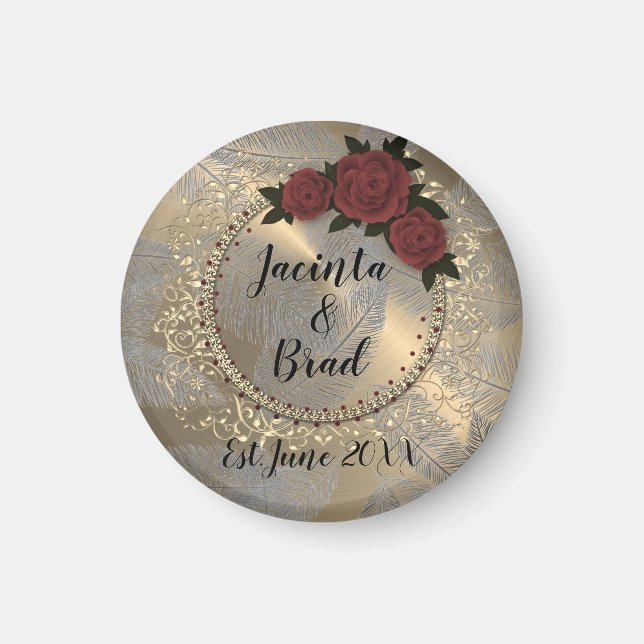 Romantic Rose Wreath Feather Wedding   Magnet (Front)