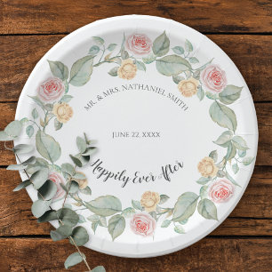Romantic Rose Wreath Wedding Paper Plates