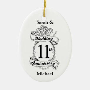 Romantic Roses 11TH eleventh wedding anniversary Ceramic Ornament