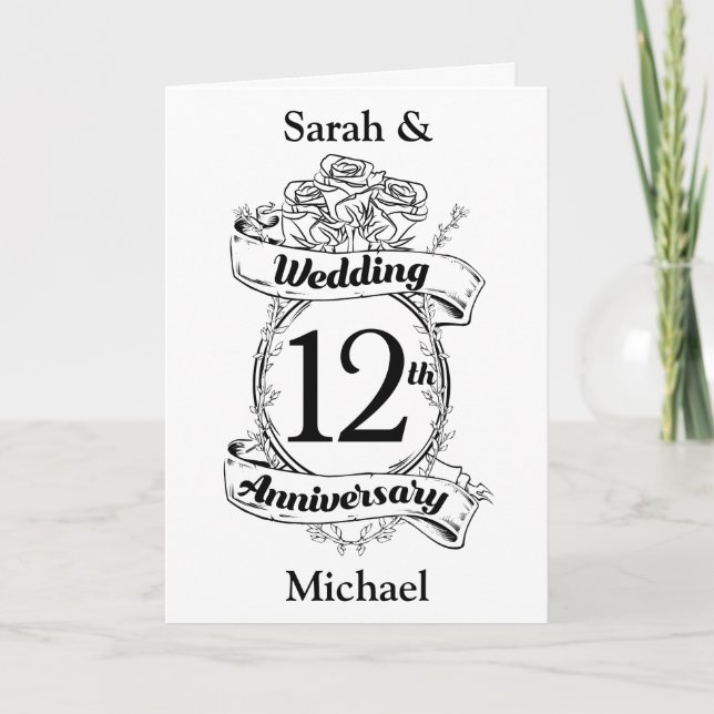 Romantic Roses 12TH twelfth wedding anniversary Card (Front)