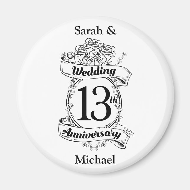Romantic Roses 13TH thirteenth wedding anniversary Magnet (Front)