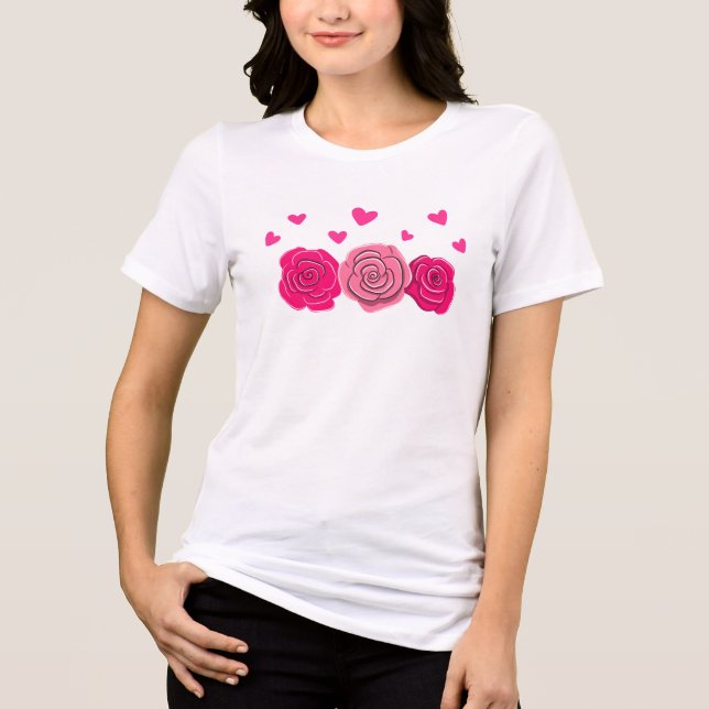 Romantic Roses and Hearts Elegant Valentine's Day  Tri-Blend Shirt (Front)