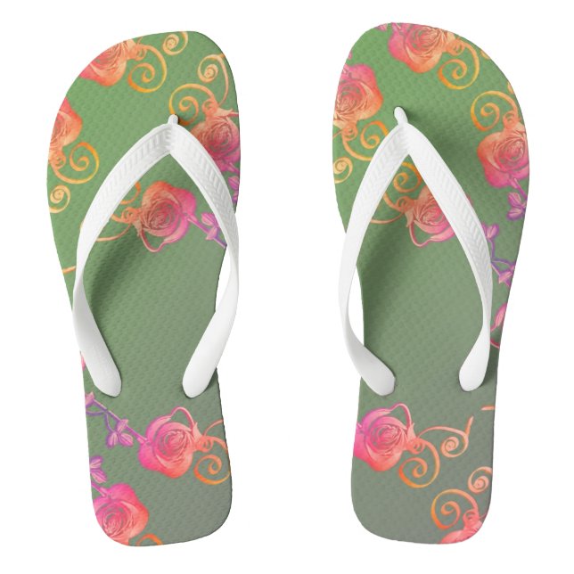 Romantic Roses and Plum Moss Pair of Flip Flops (Footbed)