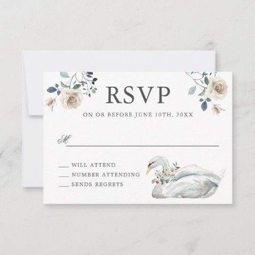 Romantic Roses and Swan Wedding RSVP
