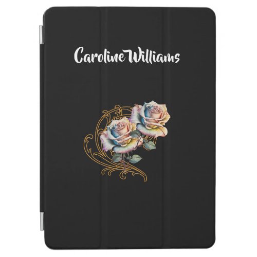Romantic roses and swirls with editable name iPad air cover