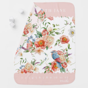 Romantic Roses & Bird Girl Baby Milestone Blanket