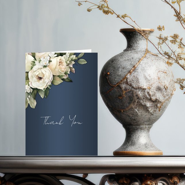 Romantic Roses, Boho Dusty Blue Wedding  Thank You Card (Creator Uploaded)