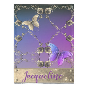 Romantic Roses & Butterflies Purple/Blue Duvet Cover