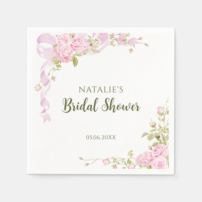 Romantic Roses Chic Floral Bridal Shower Napkins (Front)