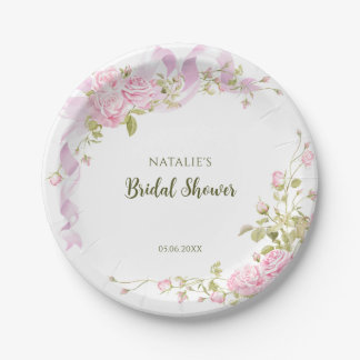Romantic Roses Chic Floral Bridal Shower Paper Plates