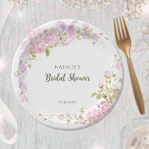 Romantic Roses Chic Floral Bridal Shower Paper Plates