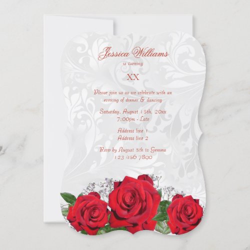 Romantic Roses  Damask Birthday Party Invitation
