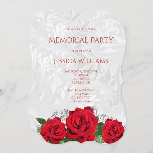 Romantic Roses  Damask Memorial Party Invitation