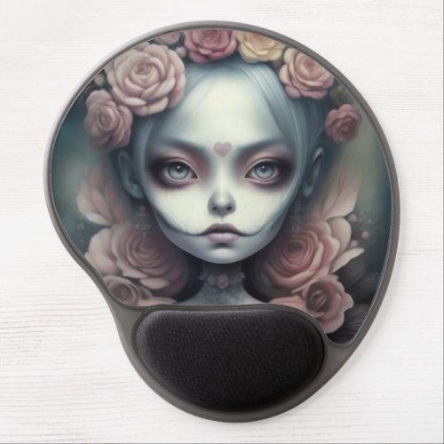 romantic roses day of the dead cute whimsical girl gel mouse pad