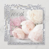 Romantic Roses & Diamonds 100th Birthday Party Invitation (Front/Back)