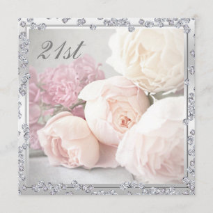 Romantic Roses & Diamonds 21st Birthday Party Invitation