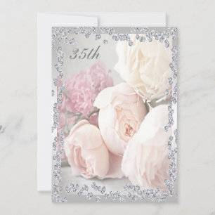Romantic Roses & Diamonds 35th Birthday Party Invitation