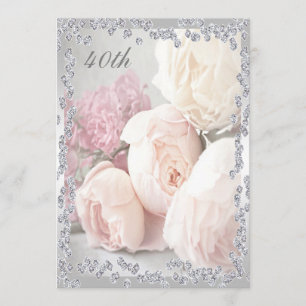 Romantic Roses & Diamonds 40th Birthday Party Invitation