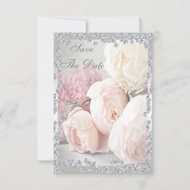 Romantic Roses & Diamonds 70th Save The Date (Front)