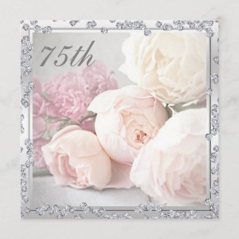 Romantic Roses & Diamonds 75th Birthday Party Invitation by Sarah_Designs at Zazzle