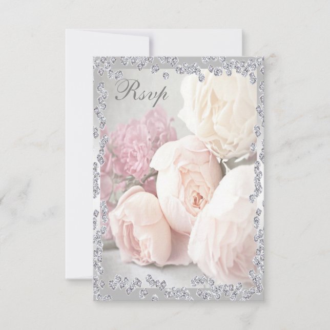 Romantic Roses & Diamonds Rsvp Card (Front)