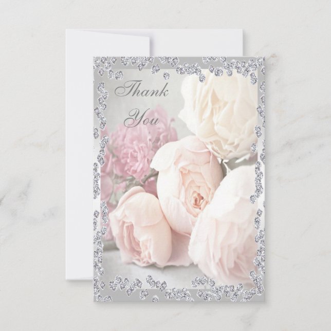 Romantic Roses & Diamonds Thank You Card (Front)