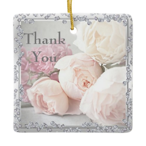 Romantic Roses &amp; Diamonds Thank You Ceramic Ornament