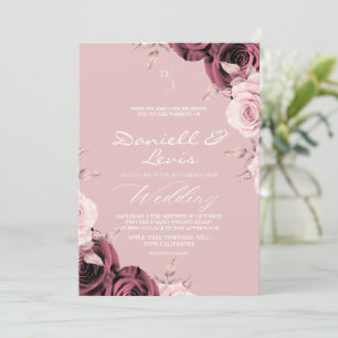 Romantic Roses Dusty Pink ⎮ Mauve Wedding Invitation