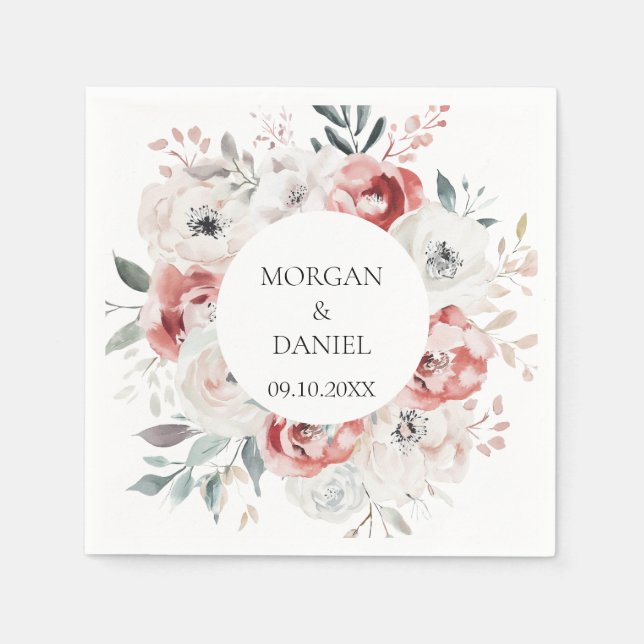 Romantic Roses Elegant Wedding Napkins (Front)