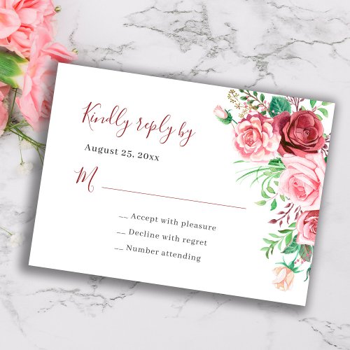Romantic roses elegant wedding RSVP card enclosure