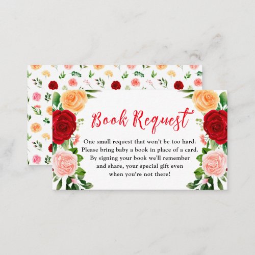 Romantic Roses Floral Baby Shower Book Request Enclosure Card