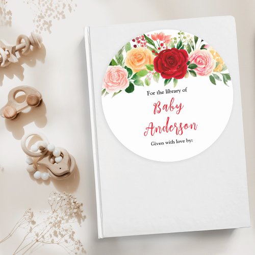 Romantic Roses Floral Baby Shower Bookplate