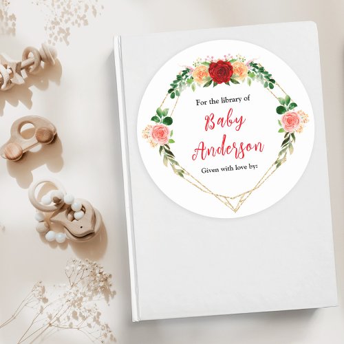 Romantic Roses Floral Baby Shower Bookplate